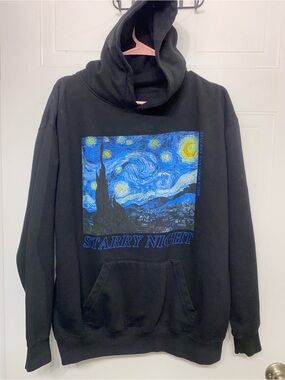 Starry Night Graphic Hoodie Sweatshirt - Black